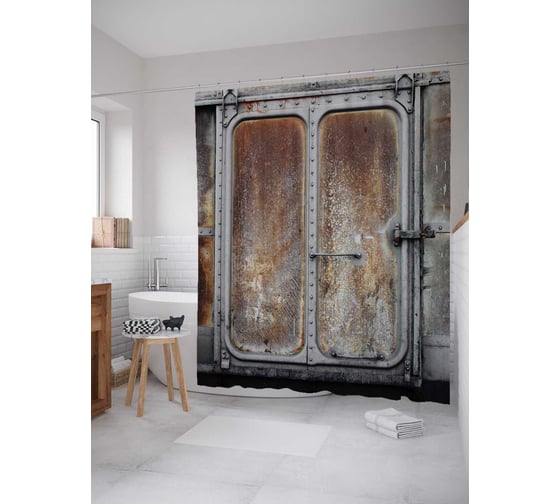 Штора (занавеска) для ванной JoyArty "Ржавая дверь" из сатена, 180х200 см с крючками, sc_15795 1