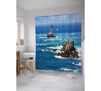 Штора (занавеска) для ванной JoyArty "Неприступный маяк" из сатена, 180х200 см с крючками, sc_16340