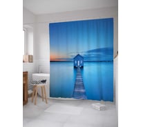 Штора (занавеска) для ванной JoyArty "Домик в центре озера" из сатена, 180х200 см с крючками, sc_16200