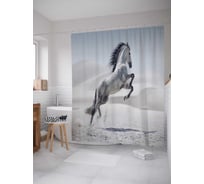 Штора (занавеска) для ванной JoyArty "Пустынная лошадь" из сатена, 180х200 см с крючками, sc_16146