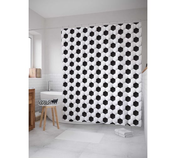 Штора (занавеска) для ванной JoyArty "Футбольные соты" из сатена, 180х200 см с крючками, sc_12401 1