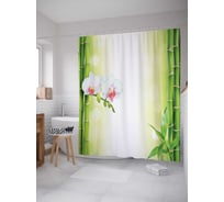 Штора (занавеска) для ванной JoyArty "Орхидея и бамбук" из сатена, 180х200 см с крючками, sc_16372