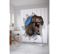 Штора (занавеска) для ванной JoyArty "Нападение динозавра" из сатена, 180х200 см с крючками, sc_12642