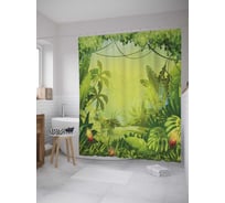 Штора (занавеска) для ванной JoyArty "Тропические тропы" из сатена, 180х200 см с крючками, sc_27673