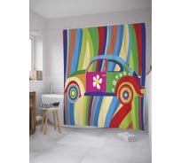 Штора (занавеска) для ванной JoyArty "Цветочная малолитражка" из сатена, 180х200 см с крючками, sc_27717