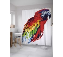 Штора (занавеска) для ванной JoyArty "Пестрый попугай" из сатена, 180х200 см с крючками, sc_27676