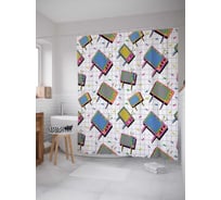 Штора (занавеска) для ванной JoyArty "Телевизионный сон" из сатена, 180х200 см с крючками, sc_13187