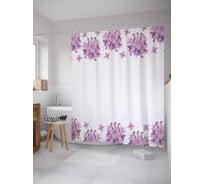 Штора (занавеска) для ванной JoyArty "Сиреневые цветы" из сатена, 180х200 см с крючками, sc_29364