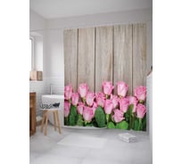 Штора (занавеска) для ванной JoyArty "Розы на деревянных досках" из сатена, 180х200 см с крючками, sc_10582