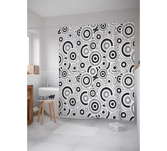 Штора (занавеска) для ванной JoyArty "Психоделические круги" из сатена, 180х200 см с крючками, sc_29374