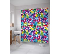 Штора (занавеска) для ванной JoyArty "Радужный пацифист" из сатена, 180х200 см с крючками, sc_15608