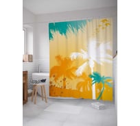 Штора (занавеска) для ванной JoyArty "Гавайские пальмы" из сатена, 180х200 см с крючками, sc_29377