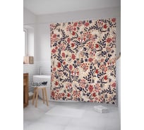 Штора (занавеска) для ванной JoyArty "Цветы на бежевом" из сатена, 180х200 см с крючками, sc_29489