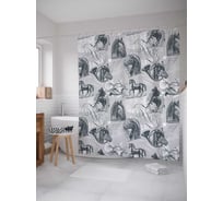 Штора (занавеска) для ванной JoyArty "Композиция с лошадьми" из сатена, 180х200 см с крючками, sc_13567