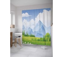 Штора (занавеска) для ванной JoyArty "Предгорье акварель" из сатена, 180х200 см с крючками, sc_27649