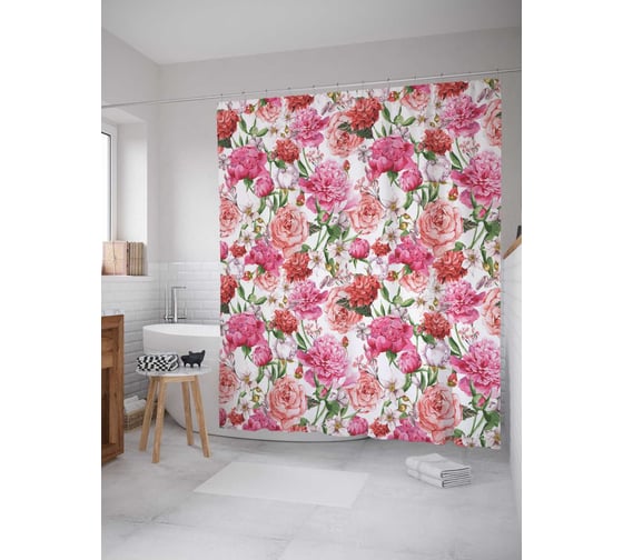 Штора (занавеска) для ванной JoyArty "Теплые оттенки роз" из сатена, 180х200 см с крючками, sc_13889 1