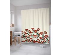 Штора (занавеска) для ванной JoyArty "Красные цветы" из сатена, 180х200 см с крючками, sc_29382