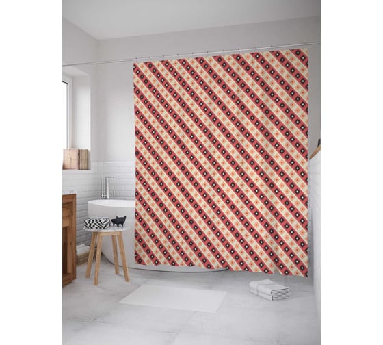 Штора (занавеска) для ванной JoyArty "Горизонтальные линии" из сатена, 180х200 см с крючками, sc_29590 1