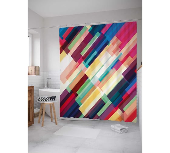 Штора (занавеска) для ванной JoyArty "Геометрический абстрактный ретро" из сатена, 180х200 см с крючками, sc_29417 1