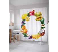 Штора (занавеска) для ванной JoyArty "Тропические фрукты" из сатена, 180х200 см с крючками, sc_29329