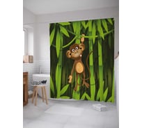 Штора (занавеска) для ванной JoyArty "Висящая обезьянка" из сатена, 180х200 см с крючками, sc_29516