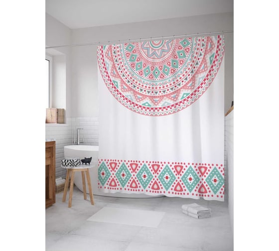 Штора (занавеска) для ванной JoyArty "Ажурный полукруг" из сатена, 180х200 см с крючками, sc_29477 1