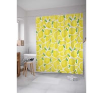 Штора (занавеска) для ванной JoyArty "Лимонное полотно" из сатена, 180х200 см с крючками, sc_13410