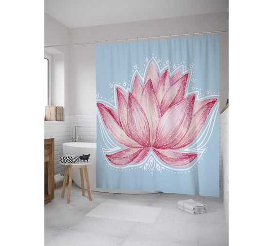 Штора (занавеска) для ванной JoyArty "Сказочный лотос" из сатена, 180х200 см с крючками, sc_27757 1