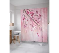 Штора (занавеска) для ванной JoyArty "Небесная ветка" из сатена, 180х200 см с крючками, sc_14318