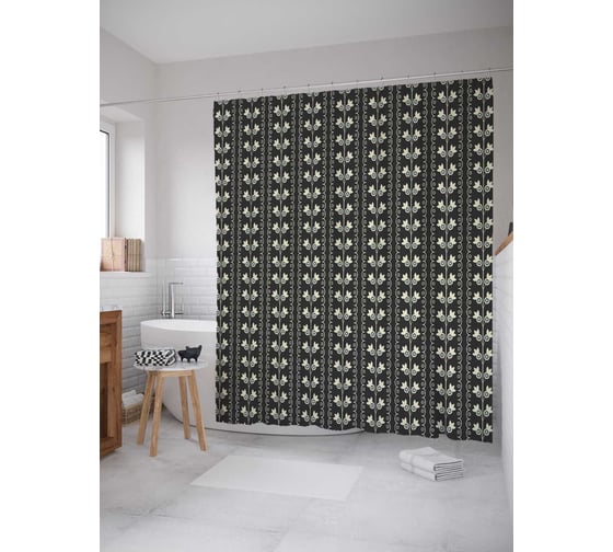 Штора (занавеска) для ванной JoyArty "Полосы из сердечек" из сатена, 180х200 см с крючками, sc_29600 1