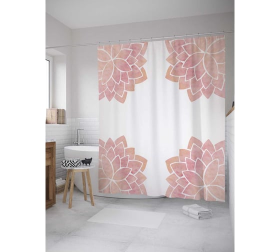 Штора (занавеска) для ванной JoyArty "Махровые соцветия" из сатена, 180х200 см с крючками, sc_27710 1