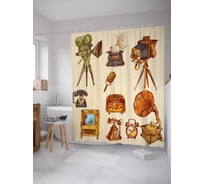 Штора (занавеска) для ванной JoyArty "Стерео техника" из сатена, 180х200 см с крючками, sc_29523