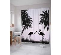 Штора (занавеска) для ванной JoyArty "Силуэты фламинго" из сатена, 180х200 см с крючками, sc_29410