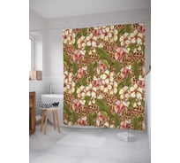 Штора (занавеска) для ванной JoyArty "Цветочная зелень" из сатена, 180х200 см с крючками, sc_12280