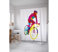 Штора (занавеска) для ванной JoyArty "Вело арт" из сатена, 180х200 см с крючками, sc_29395