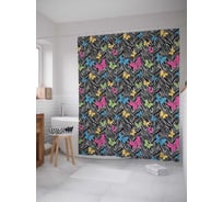 Штора (занавеска) для ванной JoyArty "Веселые мотыльки" из сатена, 180х200 см с крючками, sc_12966