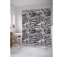Штора (занавеска) для ванной JoyArty "Пастбище зебр" из сатена, 180х200 см с крючками, sc_12974