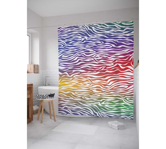 Штора (занавеска) для ванной JoyArty "Радужная зебра" из сатена, 180х200 см с крючками, sc_12973 1