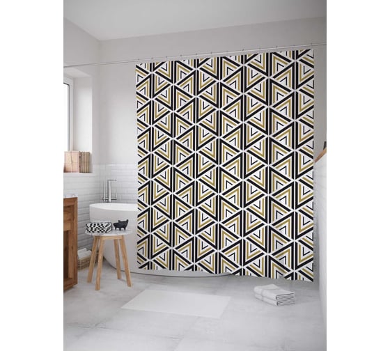 Штора (занавеска) для ванной JoyArty "Треугольный шифр" из сатена, 180х200 см с крючками, sc_23308