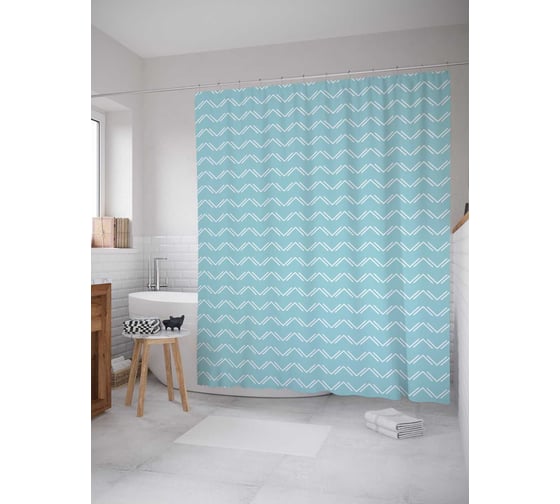 Штора (занавеска) для ванной JoyArty "Углы зигзагами" из сатена, 180х200 см с крючками, sc_28781 1