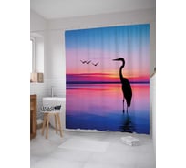 Штора (занавеска) для ванной JoyArty "Одинокий журавль" из сатена, 180х200 см с крючками, sc_2618