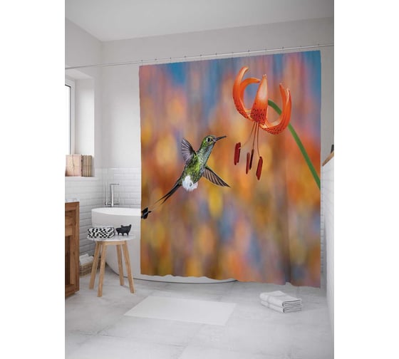 Штора (занавеска) для ванной JoyArty "Долгожданный цветок" из сатена, 180х200 см с крючками, sc_17104 1