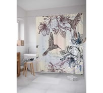 Штора (занавеска) для ванной JoyArty "Райский сад для колибри" из сатена, 180х200 см с крючками, sc_17110