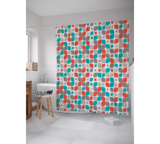 Штора (занавеска) для ванной JoyArty "Цветущие круги" из сатена, 180х200 см с крючками, sc_23243 1