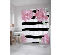 Штора (занавеска) для ванной JoyArty "Цветы на полосах" из сатена, 180х200 см с крючками, sc_28190