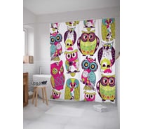 Штора (занавеска) для ванной JoyArty "Гипнотические совы" из сатена, 180х200 см с крючками, sc_2915