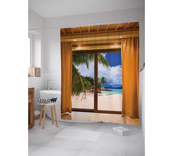 Штора (занавеска) для ванной JoyArty "За окном жара" из сатена, 180х200 см с крючками, sc_16496 1