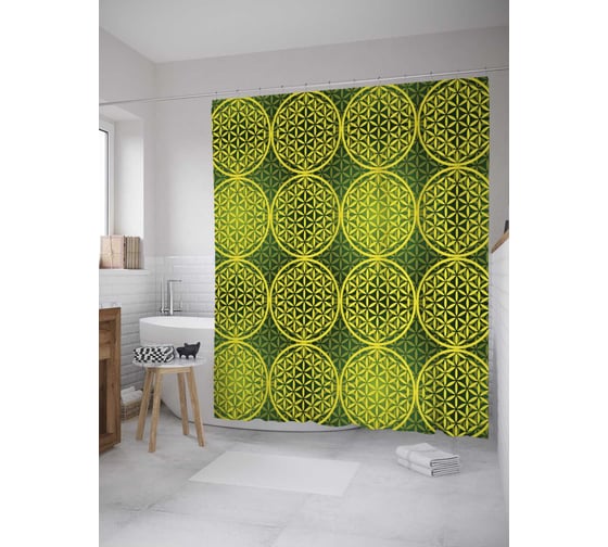 Штора (занавеска) для ванной JoyArty "Решетчатые круги" из сатена, 180х200 см с крючками, sc_28842 1
