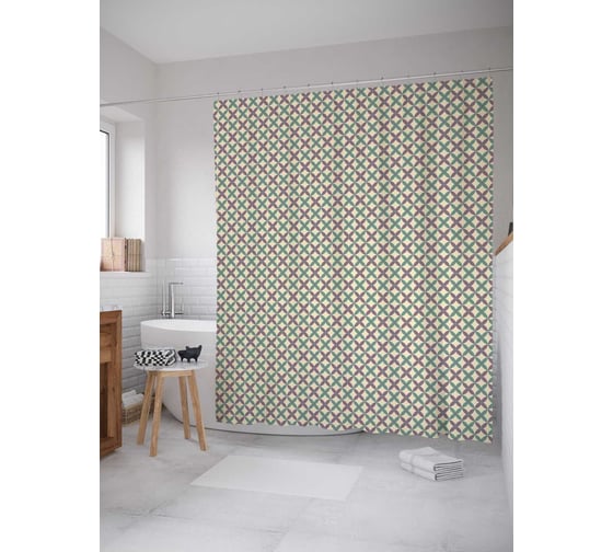 Штора (занавеска) для ванной JoyArty "Маленькие квадратики" из сатена, 180х200 см с крючками, sc_28256 1