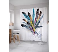 Штора (занавеска) для ванной JoyArty "Набор перьев" из сатена, 180х200 см с крючками, sc_20233